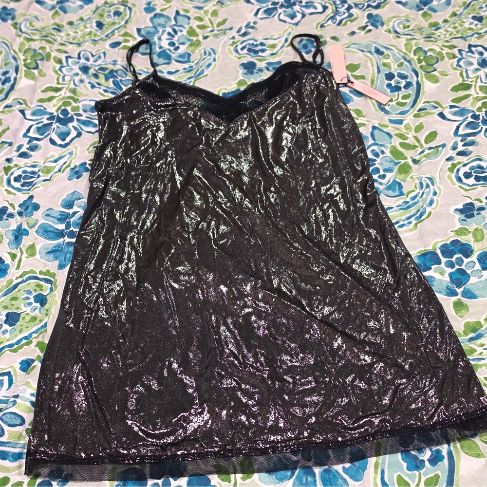 Victoria's Secret Black Lace Trim Chemise Full Slip S Adjustable Straps NWT